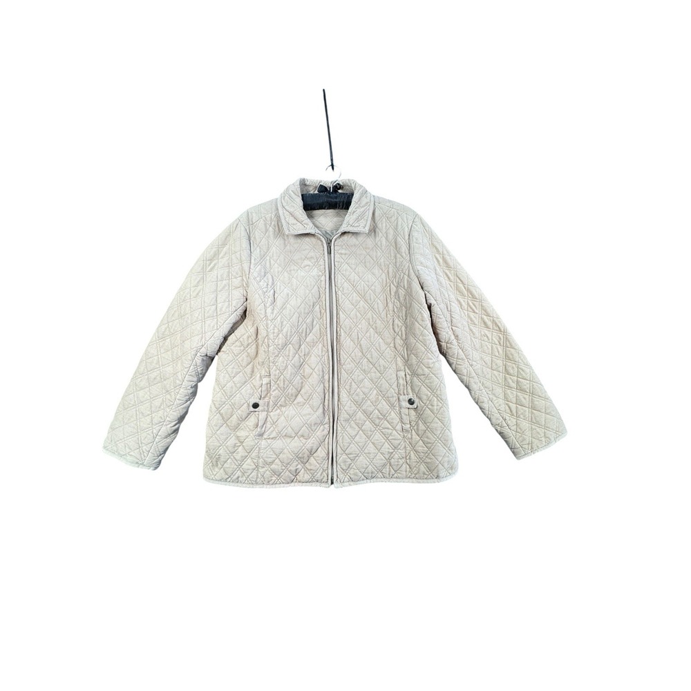Croft & Barrow Womens XL Beige Corduroy Quilted Jacket Full Zip Pockets